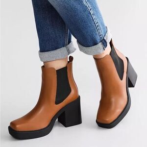 MIA Dru Chelsea Platform Boot Bootie Chunky Block Heel Brown Black Size 11‎